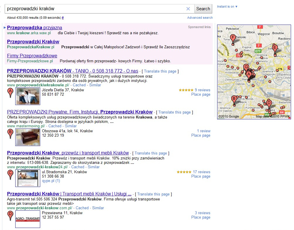 Wyniki wyszukiwania Google.com dla frazy przeprowadzki Kraków Wyniki wyszukiwania Google.com dla frazy przeprowadzki Kraków