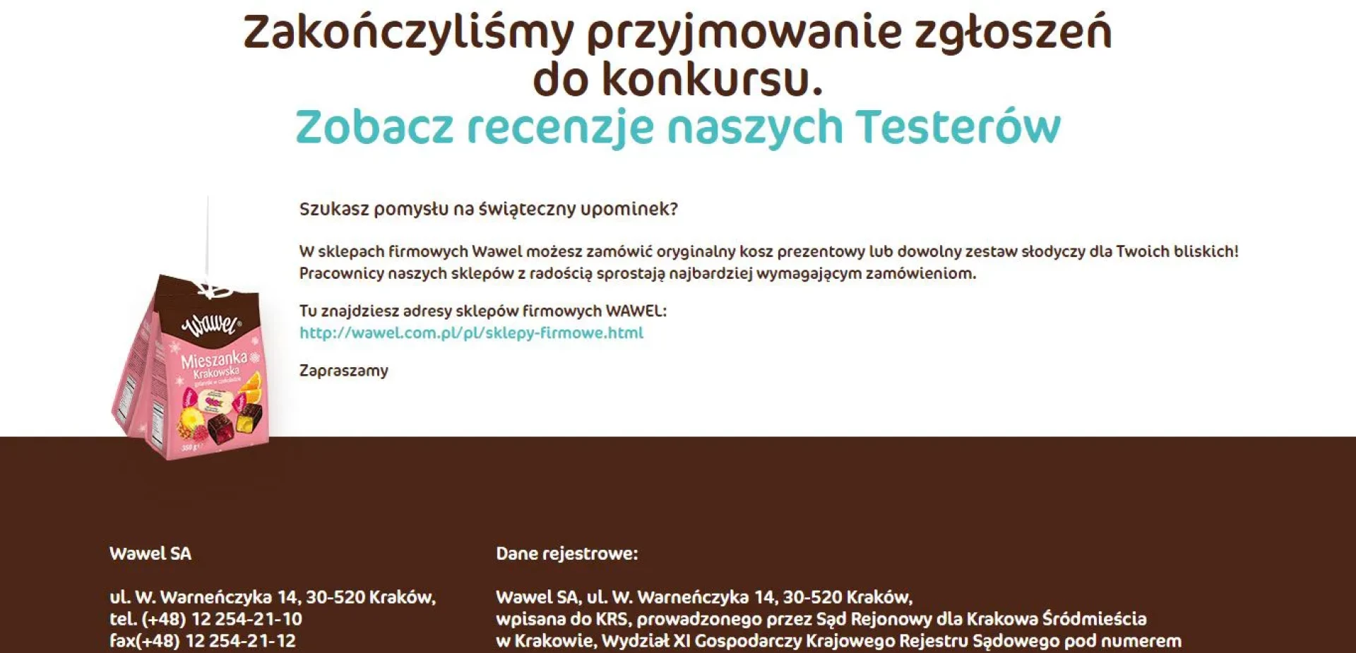 Informacje na dole strony + dane kontaktowe