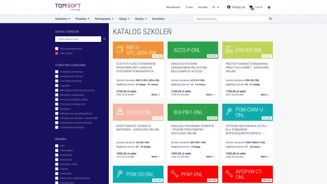 Katalog szkoleń zintegrowany z CRM, sklep internetowy i strona firmowa dla TQMsoft