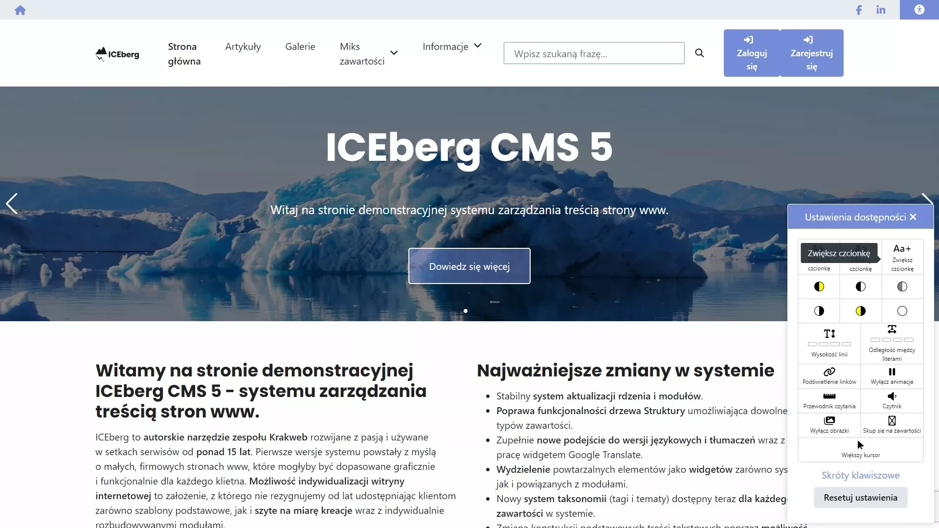 Większa czcionka tekstu - WCAG w ICEberg CMS 5