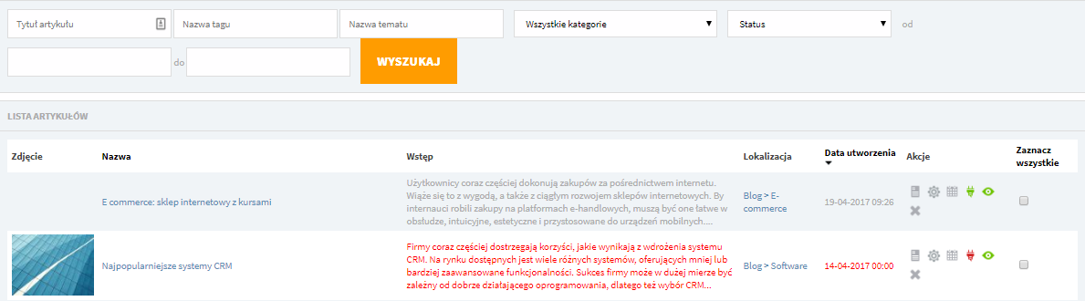 ICEberg CMS - wyszukiwarka artykułów