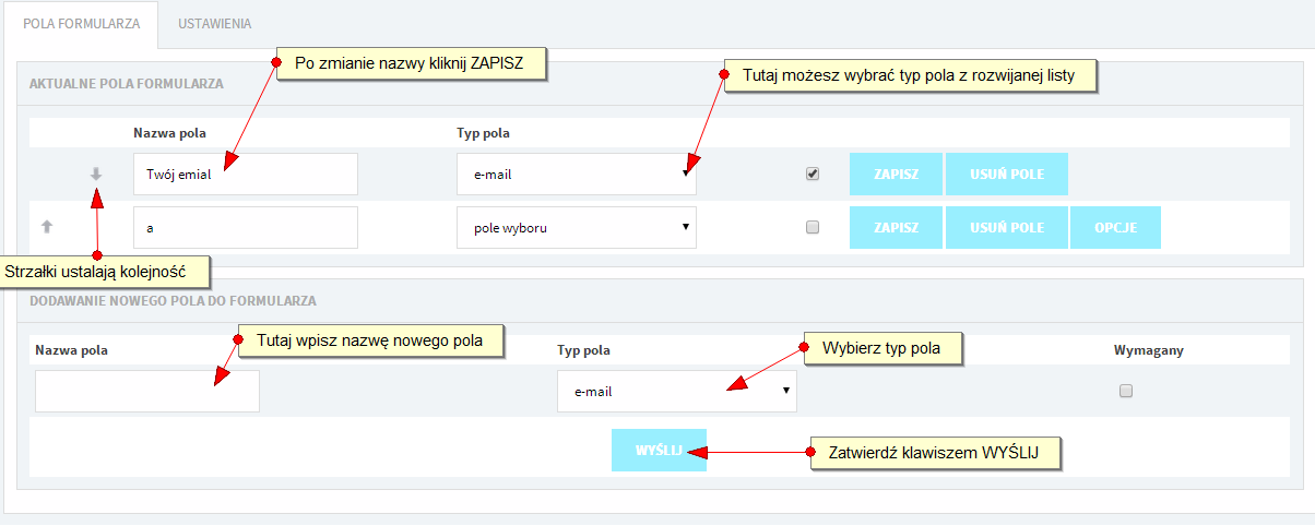 Uzupełnianie pól formularza w ICEberg CMS