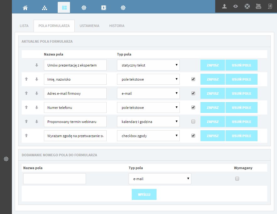 Edycja formularza Squeeze Page w ICEberg CMS