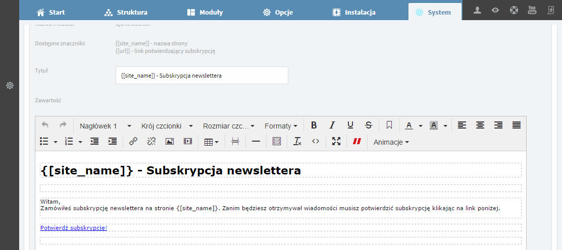 Edycja treści wysyłanego maila automatycznego w ICEberg CMS