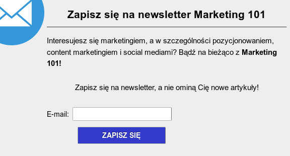 marketing 101 - zapisz się na newsletter