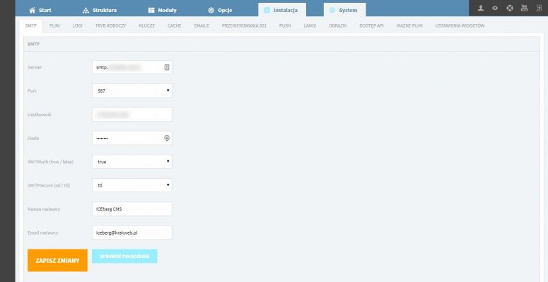 System SMTP ICEberg CMS