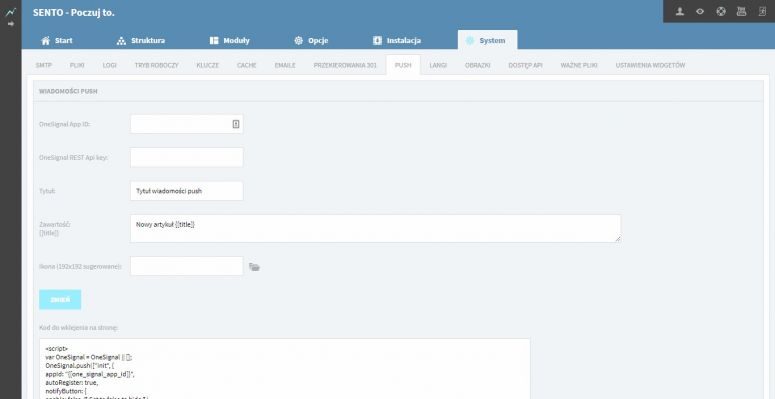 Powiadomienia Push System ICEberg CMS 