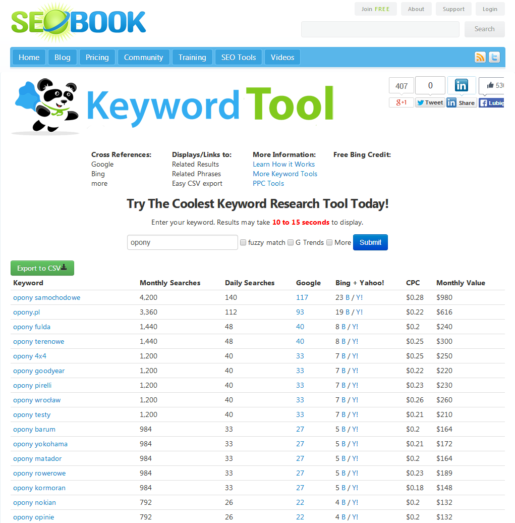 SEO BOOK: Keyword Tool
