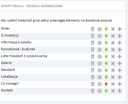 Struktura sekcje strony inwestycji iceberg cms