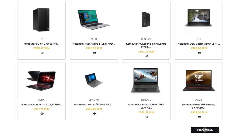 e-commerce lista produktów Komputery Notebooki