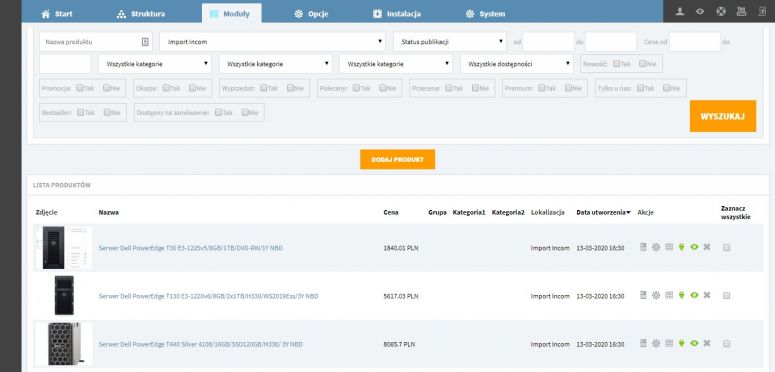e-commerce lista rodzin produktów Komputery Notebooki