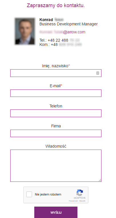 formularz kontaktowy stworzony przez Krakweb