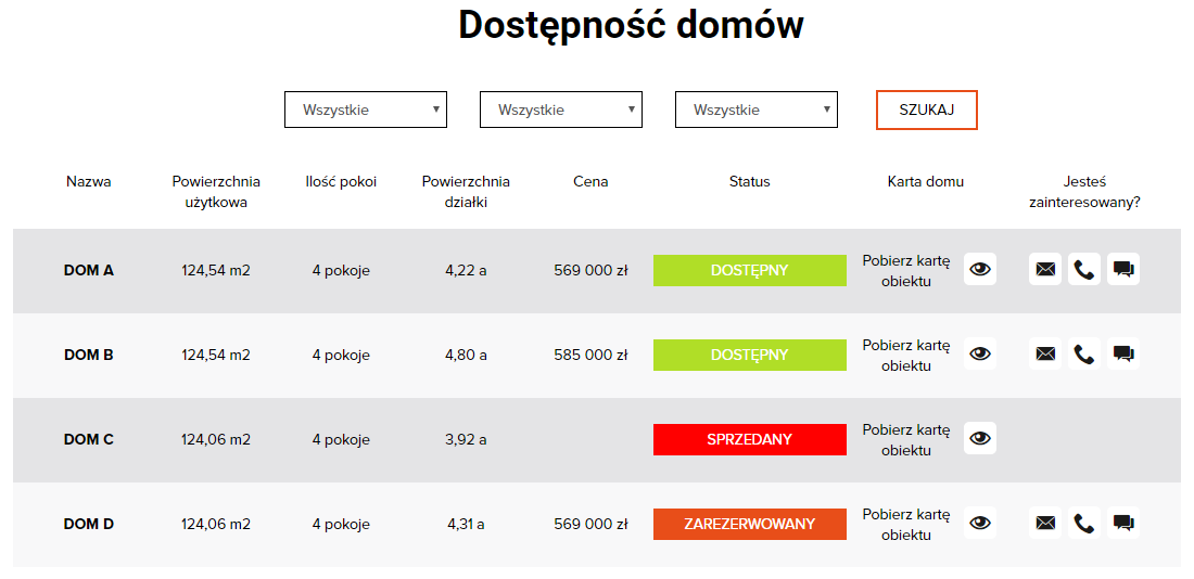 filtr mieszkań ze strony http://www.domdd.com.pl/lesna-enklawa (realizacja Krakweb)