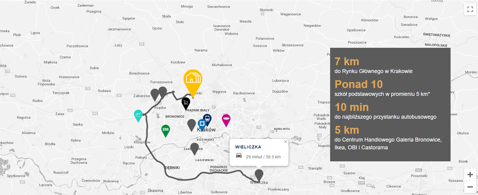 interaktywna mapa z ikonami ze strony popielove.pl (realizacja Krakweb)