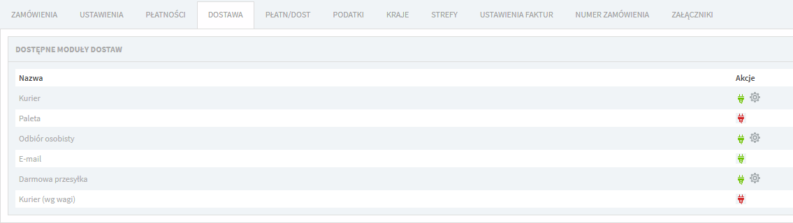 dostawa w module zamówienia w silniku ICEberg CMS
