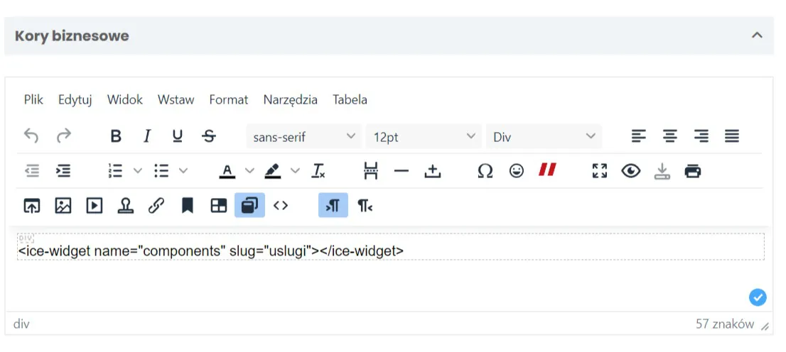 Widget wstawiony w edytorze - ICEberg CMS 5 Widget wstawiony w edytorze - ICEberg CMS 5
