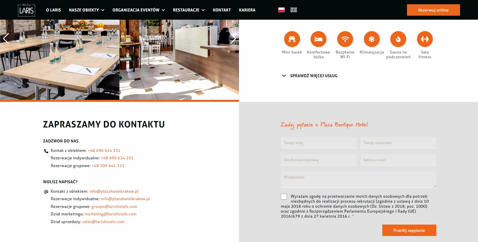 Formularz zapytania o hotel - ICEberg CMS 5 w Laris Hotels