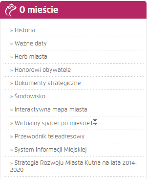 zrzut zakładek dotyczących miasta Kutno na stronie miasta