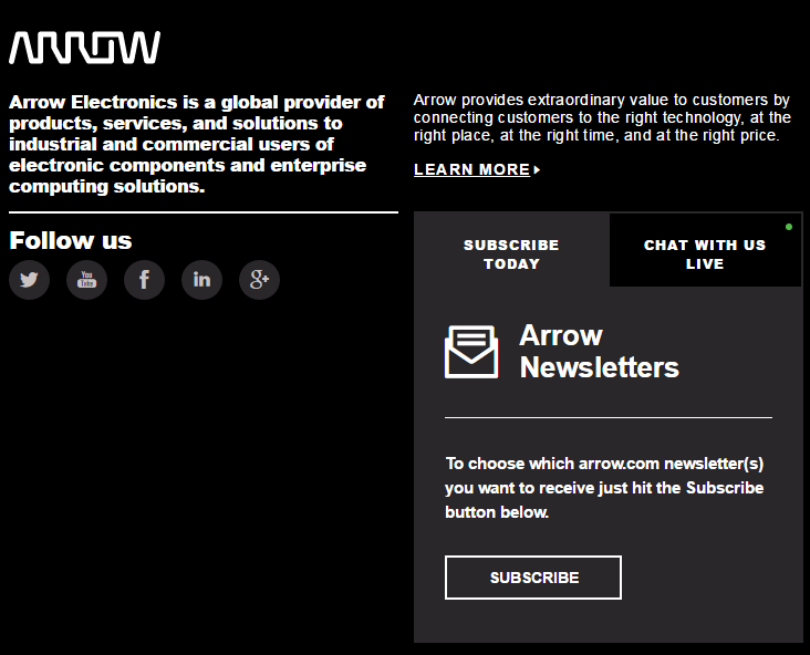 zapis do newslettera na stronie Arrow