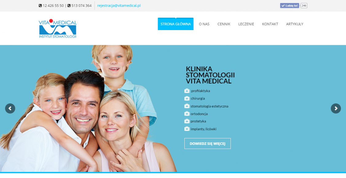 Vita Medical - strona www gabinetu stomatologicznego oparta o szablon Wordpress